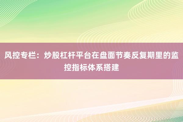 风控专栏：炒股杠杆平台在盘面节奏反复期里的监控指标体系搭建